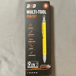 Multitool, pen, set, LED light stylist, top bubble level ruler, screwdriver